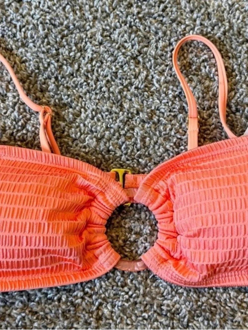 Isabella Rose Bikini Set Medium Neon Coral Textured Bandeau High Cut Swim Size M